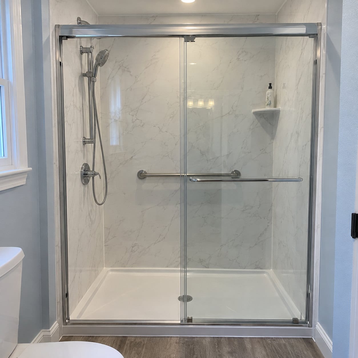 Marble walk-in shower